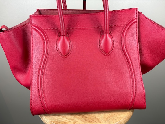 Authentic Celine Phantom Leather Red Handbag Lugg… - image 2