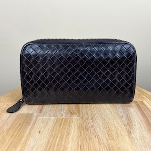 Authentische Lange Zippy Geldbörse von Bottega Veneta in Schwarz