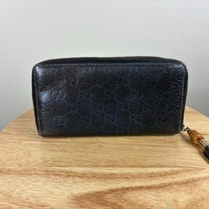 Authentische Gucci Schwarze Leder Bambus Zippy Rund Brieftasche