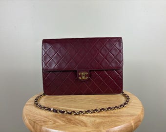 Authentic Chanel Vintage Matelasse Bordeaux Burgundy Lambskin Shoulder Bag w/ COA