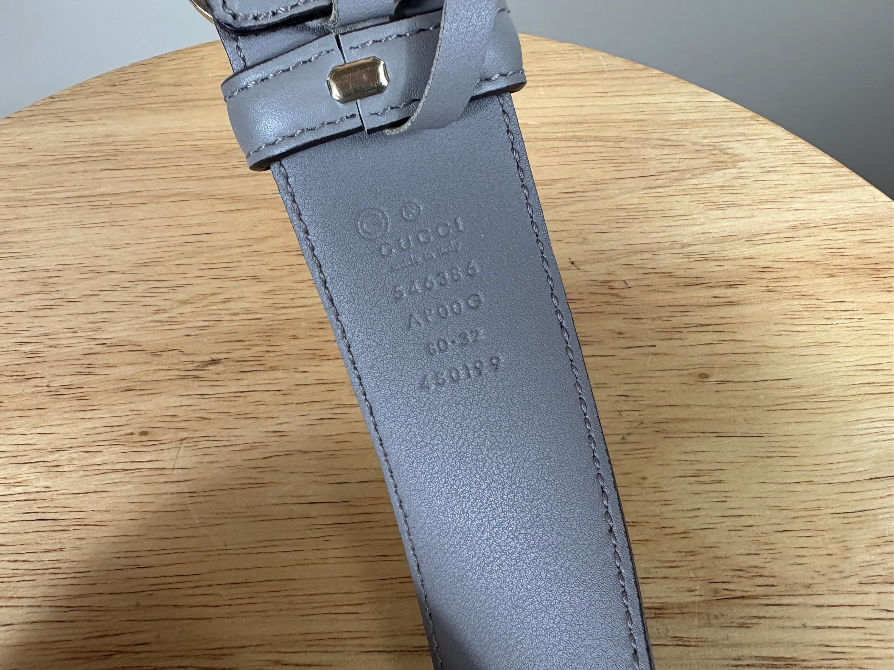 Authentic Gucci Gray Leather Belt With GG Gold Buckle (size  display picture 2