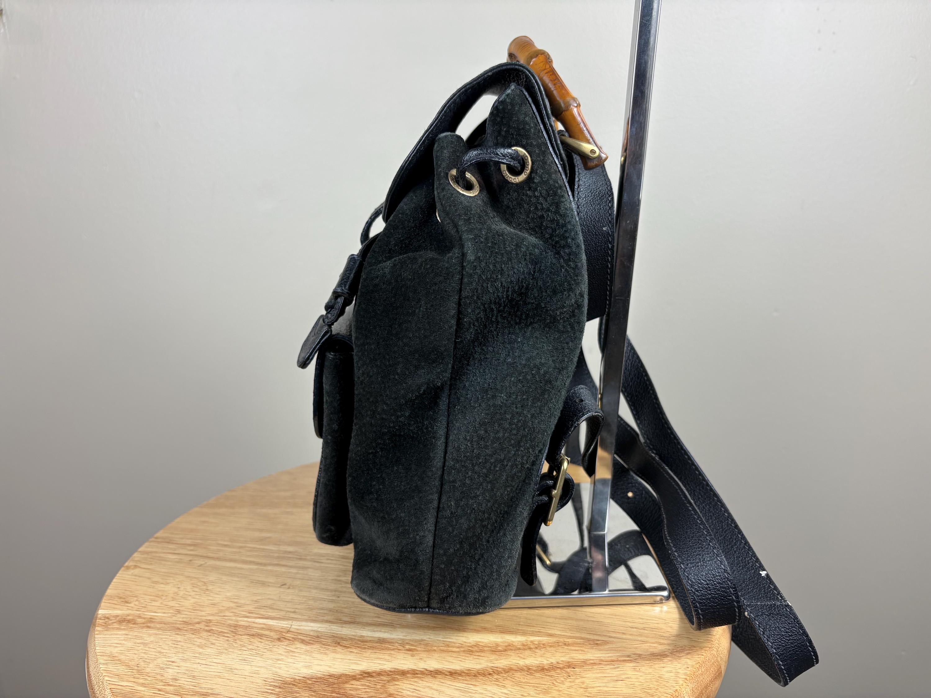 Authentic Gucci Black Suede Bamboo Handle Backpack - Etsy