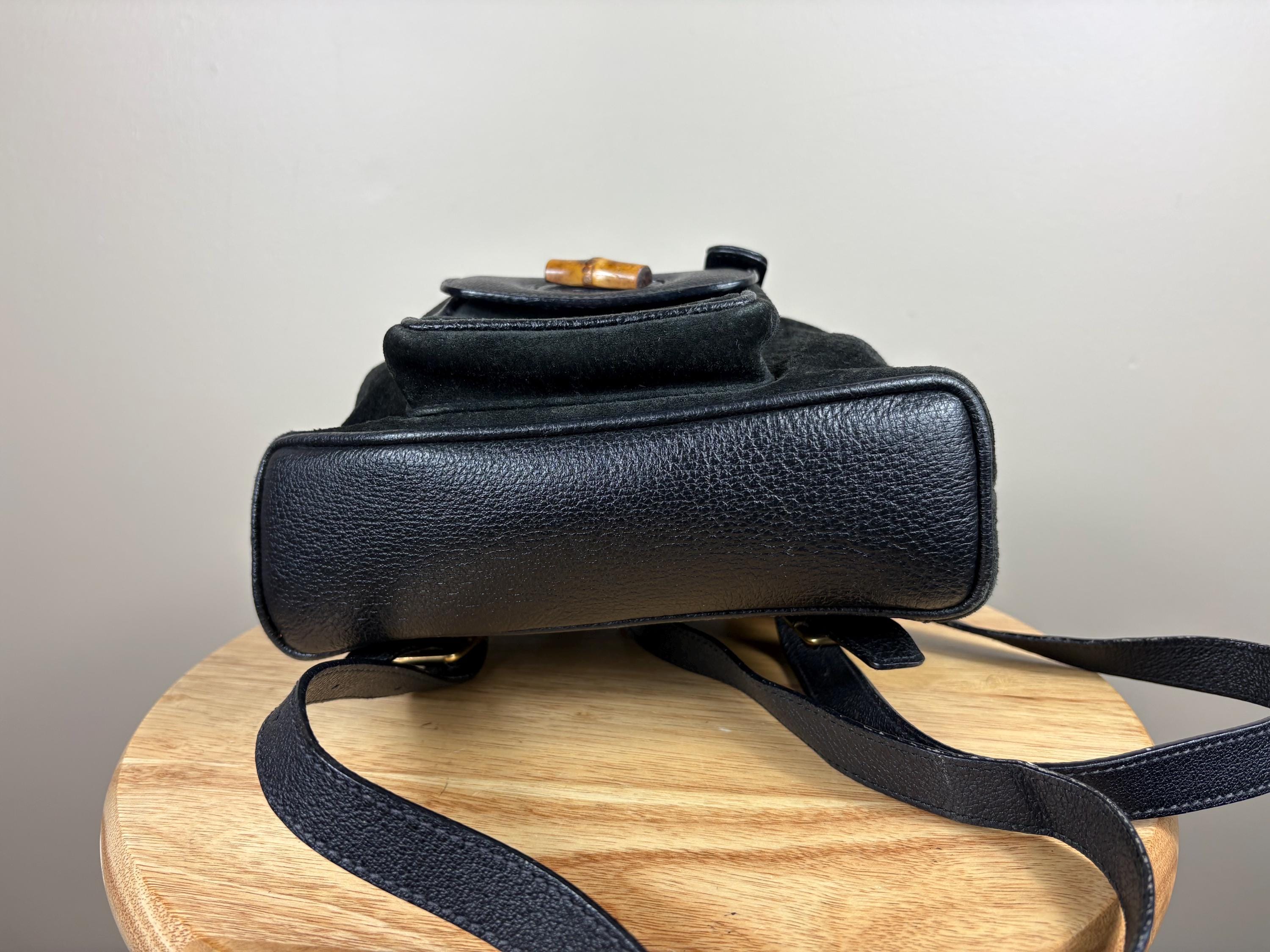 Vintage Gucci Black Suede Backpack Bamboo Handle Made in Italy Rare Collector Authentic Gucci Black Suede Bamboo Handle Backpack - Etsy main image 3