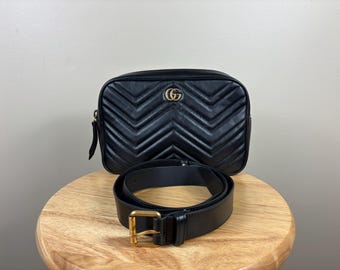 Authentic Gucci Marmont Matelasse Black Leather Belt Bag Size (90/36)