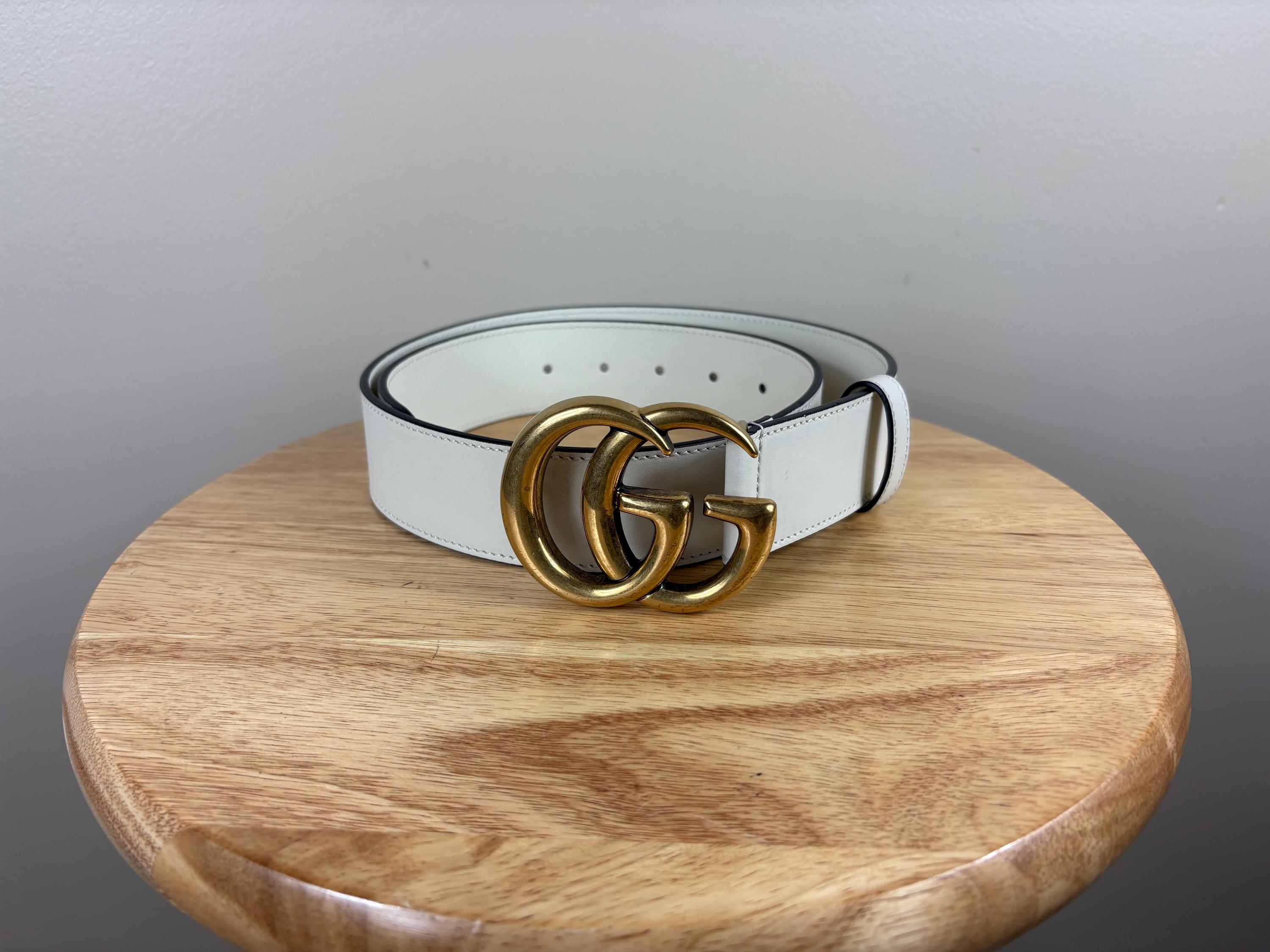 美品⭐︎GUCCIベルト　ホワイト✖️ゴールド　約95センチ Authentic Gucci White Belt W/ GG Gold Buckle (size 80/32) - Etsy