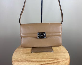 Authentic Gucci GG Linea Matisse Brown Leather Shoulder Bag