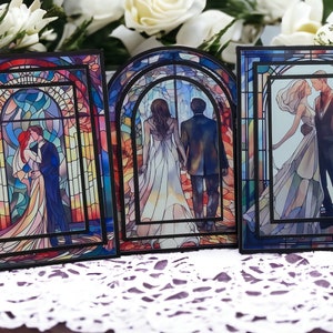 Handmade Wedding Greeting Card, Stained Glass Look Wedding Card,  Wedding Celebration Card, Layered Wedding Scene Card, Love Greeting Card