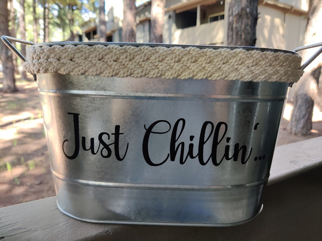 Galvanized Metal Ice Bucket, Just Chillin Metal Ice Bucket, Galvanized