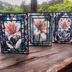 Stained Glass Look Floral Greeting Card, Lily Greeting Card, Blank Greeting Card, Birthday Card, Any Occasion Card
