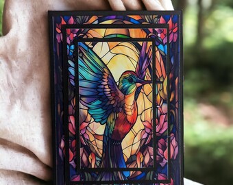 Stained Glass Look Greeting Card, Handmade Hummingbird Greeting Card, Hummingbird Birthday Card, Layered Blank Hummingbird Card