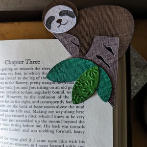 Papercut Sloth Corner Bookmark, Handcrafted Sloth Bookmark, Book Lover&#39;s Gift, Layered Paper Bookmark, Corner Bookmark