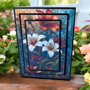 Stained Glass Look Floral Greeting Card, Lily Greeting Card, Blank Greeting Card, Birthday Card, Any Occasion Card