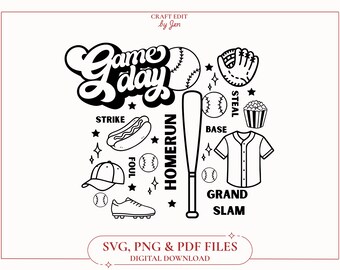 Retro Baseball SVG, Game Day Design, T-shirt, Mugs, Stickers (Digital Download)
