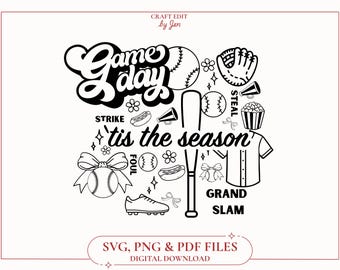 Baseball Game Day SVG, 'Tis the Season Shirt Design (Digital Download)