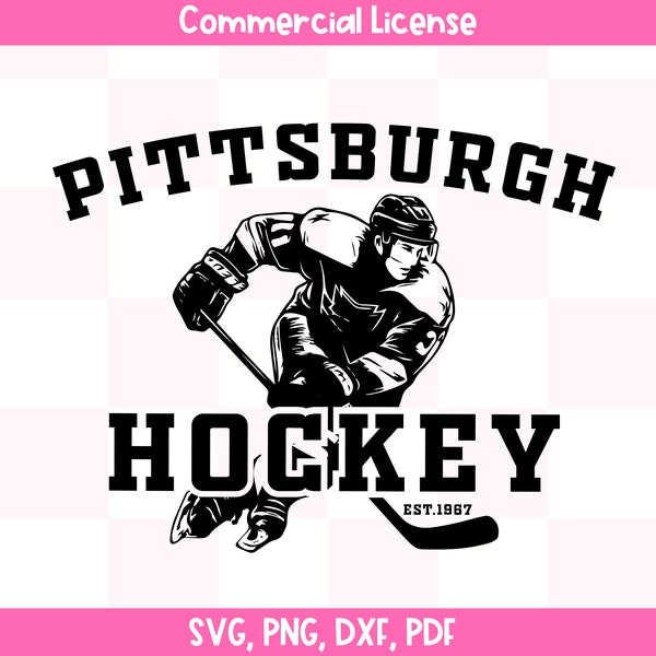 Vintage Pittsburgh Hockey SVG, Camisa de hockey de pingüinos, Hockey sobre hielo retro de Pittsburgh, Regalos para amantes del hockey, Png Pdf Dxf, Archivo cortado para Cricut