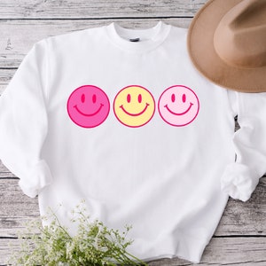 Happy Face Hot Pink Yellow Pink Smiley Face Sweatshirt - Etsy