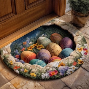 Felpudo acolchado de bienvenida para taller de Pascua, tapete de puerta con diseño de conejito, decoración de entrada para las fiestas de primavera, detalle acolchado para el hogar, regalo de conejito de Pascua
