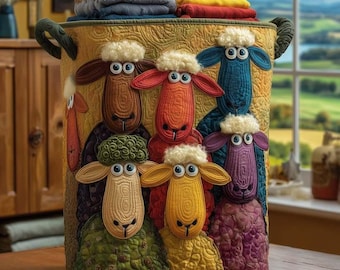 Sheep Heaven quiltad tvättkorg, rustik tygkorg, familjetvättkorg, bästa tvättkorg för familjer, naturträdgårdskorg