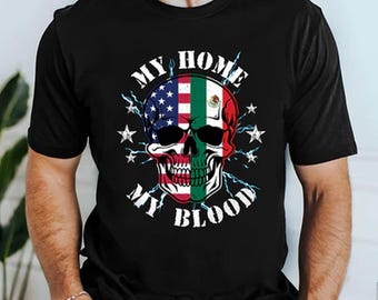 Mexican American Skull T-Shirt, Dual Heritage Pride Tee, Latino Cultural Shirt