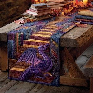 Autumn Flame Quilted Table Runner, Dragon Fire Table Decor, Fantasy Dragon Dining Table Accent, Mythical Tabletop Decor, Unique Home Decor