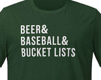 Camiseta de cerveza y béisbol y listas de cubos / Camisa de béisbol / Camiseta de cerveza y béisbol / Lista de cubos de béisbol / Camiseta de refranes de béisbol