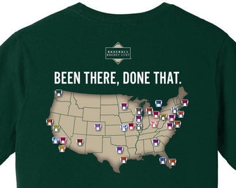 Estado allí, hecho que mlb ballpark camiseta / mapa del estadio de béisbol / ballpark tracker / forest green baseball shirt / check off MLB ballpark shirt