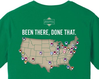 Been There, Done That MLB Ballpark T-shirt / Ballpark Map / Ballpark Tracker / Kelly Green Baseball Shirt / Check off MLB Ballpark Shirt