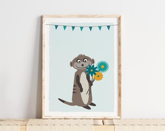 Meerkat poster, animal illustration for children's room