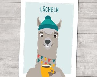 Postcard Alpaca – “Smile” – Animal postcard for children & adults