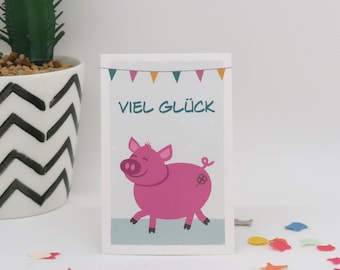 Mini cards, set of 2, "Good Luck" with lucky pig – made from recycled paper – lucky charm, gift tag – 2 pieces