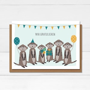 Carte pliante avec suricate « Nous félicitons... » pour anniversaires, anniversaires, A6