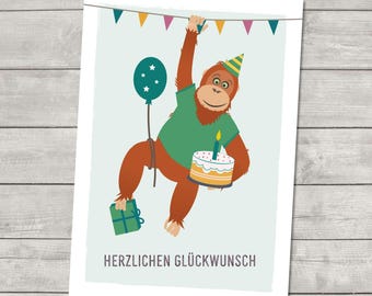 Orangutan Postcard Congratulations, A6, 1st Birthday Card