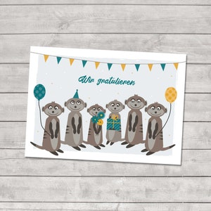 Postal "Felicitamos..." - Tarjeta de felicitación de cumpleaños Suricata A6