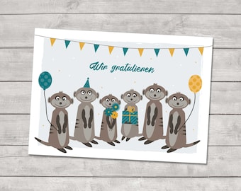 Postcard "We congratulate..." - Meerkat Birthday Card Greeting Card A6