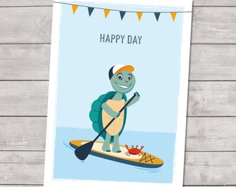 "Happy Day" turtle postcard - greeting card, Happy Day card, gift card