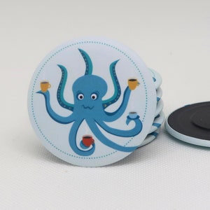 Magnet Octopus Coffee Time round - 5 cm - for pinboard, refrigerator