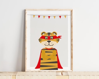Tiger poster for children's rooms, wall decoration for cool kids