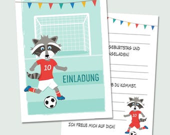 Raccoon Invitation Cards Football Birthday – Set of 8 Cards & Stickers