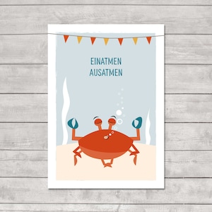 Postkarte "Einatmen Ausatmen" –  Yoga Krabbe Grußkarte, A6