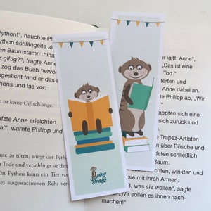 Marque-page « Suricate » idéal pour les enfants comme cadeau d'anniversaire d'enfant, pour la rentrée scolaire, marque-page avec un joli motif animalier