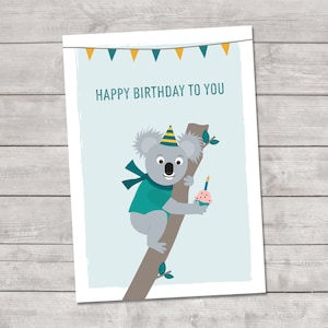 Carte d'anniversaire koala "Joyeux anniversaire" avec gâteau d'anniversaire, carte postale A6