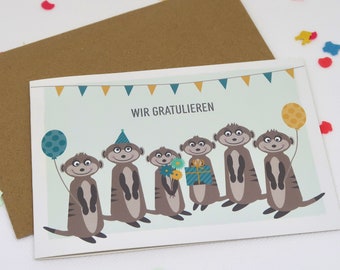 Carte de voeux "Nous félicitons..." - carte d'anniversaire suricate, carte de voeux, carte pliante