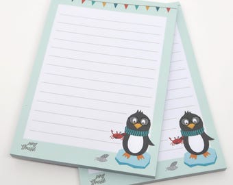 Notepad A6 Penguin & Crab – cute writing pad for children, animal lovers, gift for school enrollment, school small notes