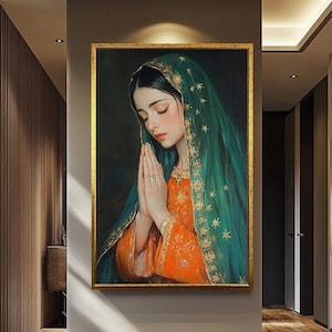 Virgin Mary Wall Art | Religious Catholic Canvas Painting | Mother Mary Prayer Wall Decor | Catholic Religious Wall Decor | Religion Art