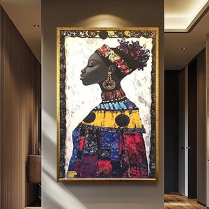 African Women Wall Art, Colorful Cultural Portrait Painting |  African Women Wall Decor | Colorful African Women Portrait | African Art