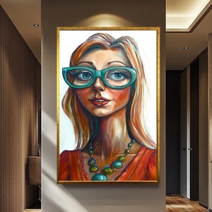 Quirky Woman Pop Art Wall Art - Retro Woman Portrait - Colorful Abstract Artwork - Modern Feminine Wall Decor | Woman Abstract Wall Art