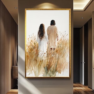 Jesus Walking With A Woman, Jesus Christ Print, Bible Art, Christian Wall Art, Christian Watercolor Wall Art of Woman Walking with Jesus