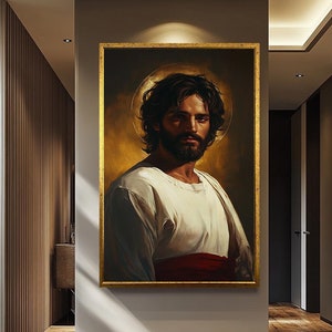 Jesus Wall Art Canvas | Spiritual Religious Home Decor | Christian Faith Artwork | Modern Jesus Portrait with Halo | Religious Home Decor