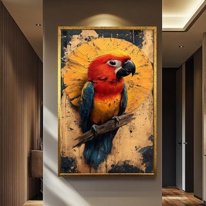Colorful Parrot Wall Art Canvas - Vibrant Abstract Tropical Bird Painting | Modern Bird Portrait Wall Decor | Abstract Bird Canvas Painting