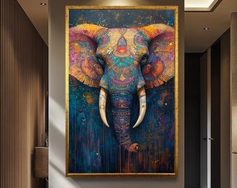 Colorful Psychedelic Elephant Canvas Print Wall Art – Vibrant Bohemian Animal Decor With Ornate Patterns For Living Room Or Spiritual Space